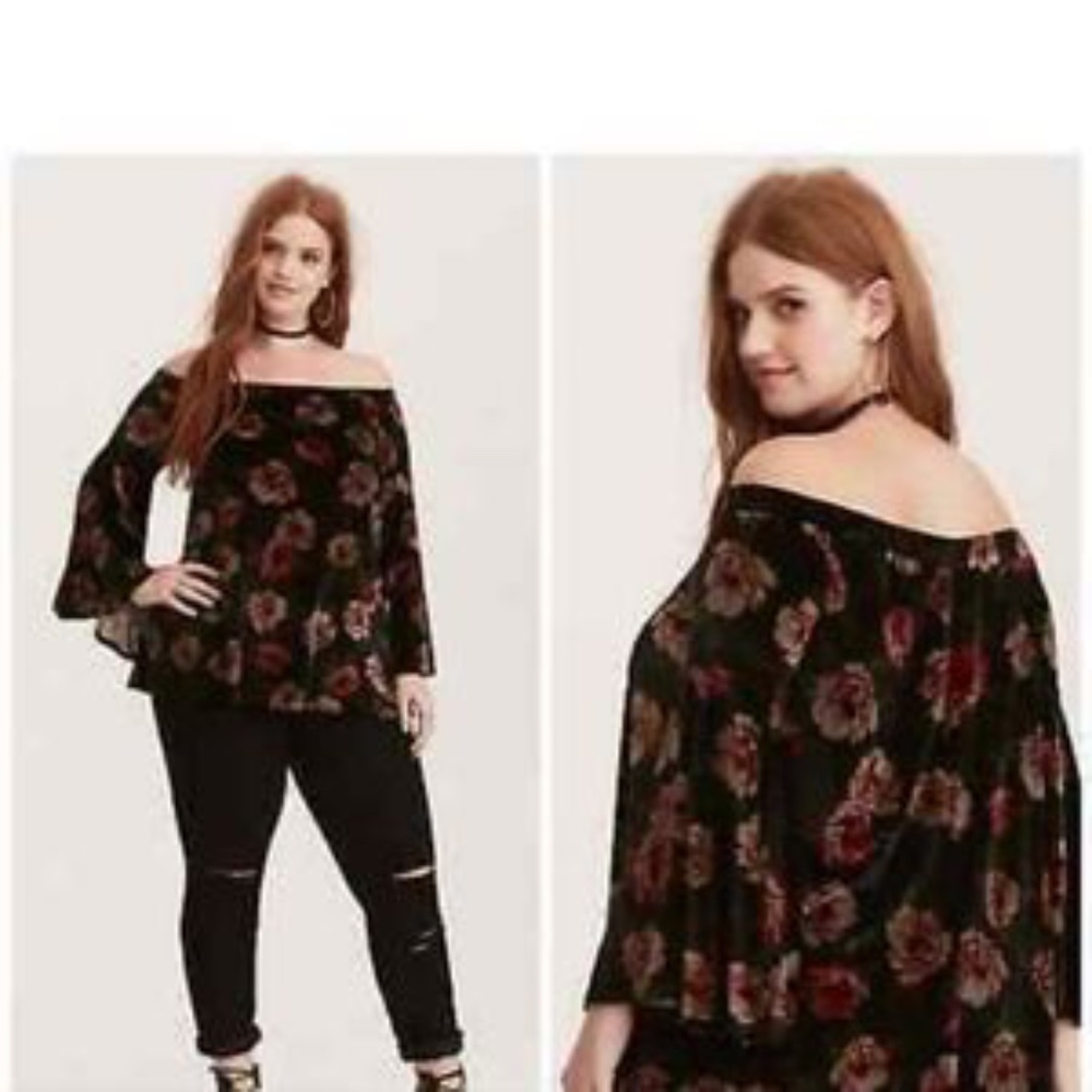 Torrid Velvet Off The Shoulder Bell Sleeve Top